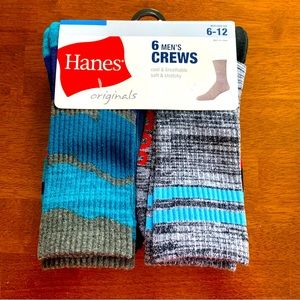 Hanes Men's Crew Socks, Moisture Wicking, 6-Pair Pack. Men’s shoe 6-12. NWT